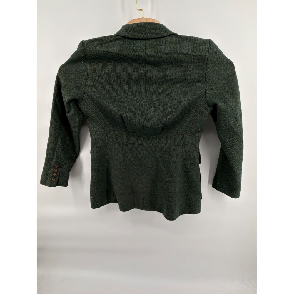 Vintage Lauren Ralph Lauren Petite Wool Blazer Green Herringbone Jacket Size 8P - Picture 2 of 9